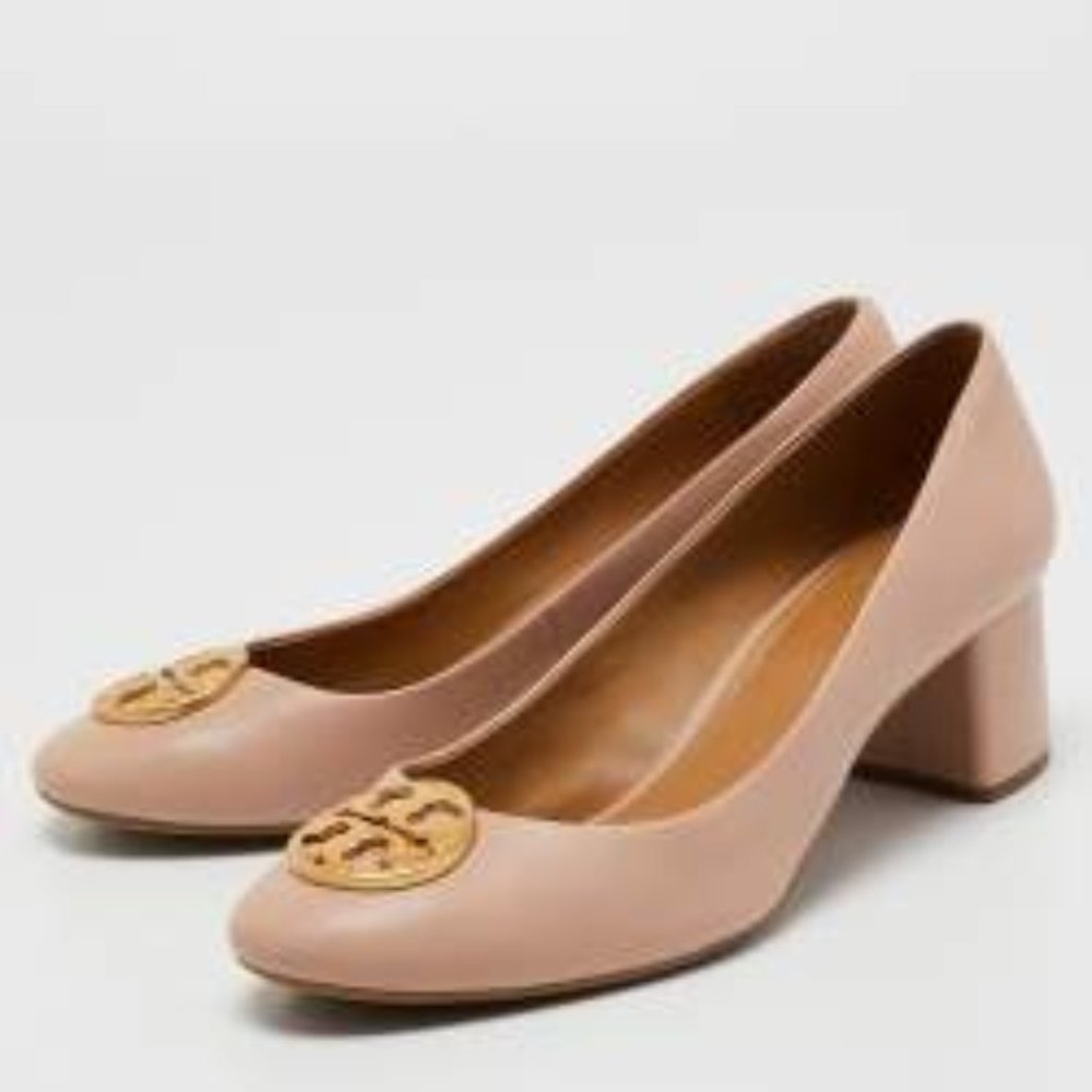 Tory Burch Powder Pink Leather Chelsea Block Heel Pumps Size 8.5